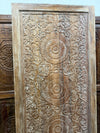 Hand-Carved Lotus Mandala Entry Door Whitewashed Double Side Carved Door 85x41.5