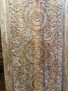 Hand-Carved Lotus Mandala Entry Door Whitewashed Double Side Carved Door 85x41.5