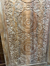 Hand-Carved Lotus Mandala Entry Door Whitewashed Double Side Carved Door 85x41.5