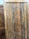 Hand-Carved Lotus Mandala Entry Door Whitewashed Double Side Carved Door 85x41.5