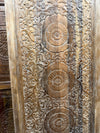 Hand-Carved Lotus Mandala Entry Door Whitewashed Double Side Carved Door 85x41.5