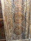 Hand-Carved Lotus Mandala Entry Door Whitewashed Double Side Carved Door 85x41.5