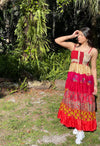 Women Maxi Dress, Sari Silk classic ruby red Gray Evening Dress, Summer Beach Dress S/M