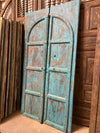 Antique Rustic Arched Door Teak Wood Blue Patina Garden Gates 87x46