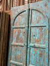 Antique Rustic Arched Door Teak Wood Blue Patina Garden Gates 87x46