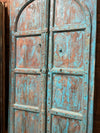 Antique Rustic Arched Door Teak Wood Blue Patina Garden Gates 87x46