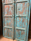 Antique Rustic Arched Door Teak Wood Blue Patina Garden Gates 87x46