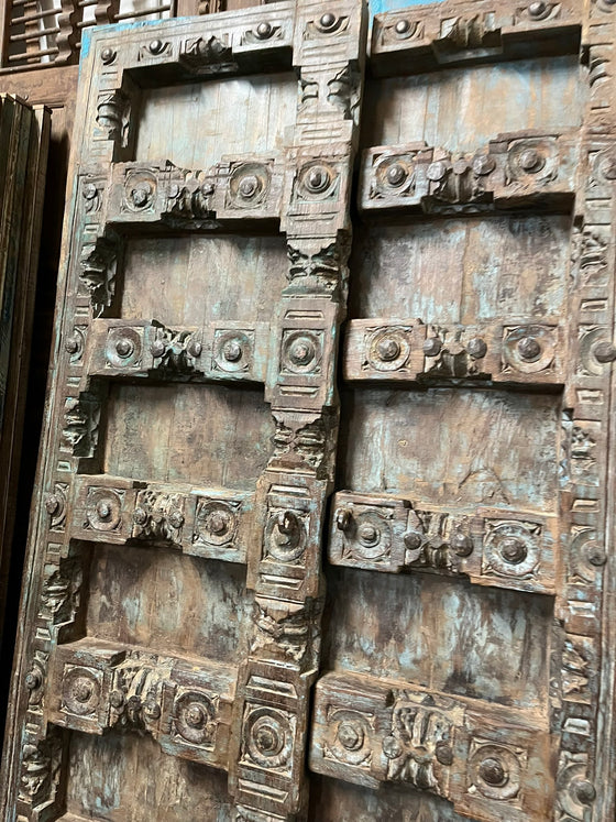 Antique Hand Carved Door Blue Rustic Farmhouse Teak Barn Door 84