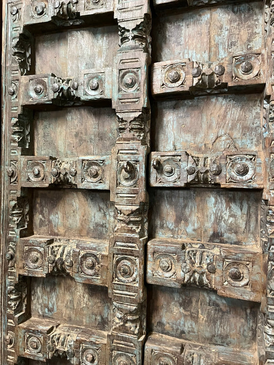 Antique Hand Carved Door Blue Rustic Farmhouse Teak Barn Door 84