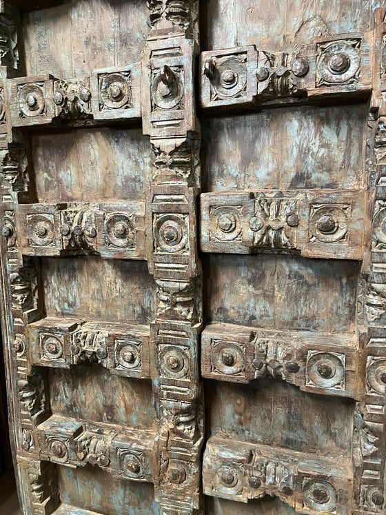 Antique Hand Carved Door Blue Rustic Farmhouse Teak Barn Door 84