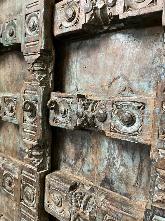 Antique Hand Carved Door Blue Rustic Farmhouse Teak Barn Door 84