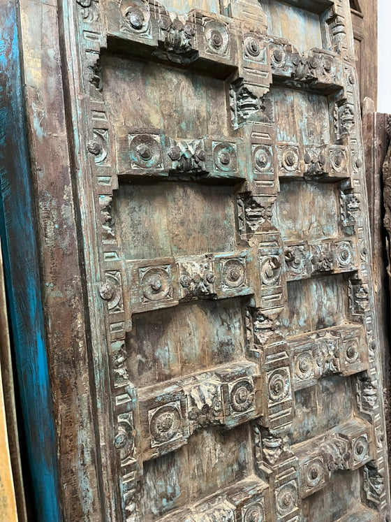 Antique Hand Carved Door Blue Rustic Farmhouse Teak Barn Door 84