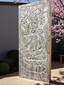  Carved Wall Decor Reclaimed Wood Blue Vitarka Buddha Sculpture