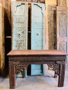  Ornate Carved Console Table with Brass Studs – Vintage Entryway | Mogul Interior 48