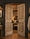 Midcentury Carved Doors Interlocking Design Distressed Whitewash Barn Doors 80x30