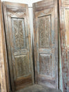 Antique Carved Wood Entry Door Distressed Gray Floral Sliding Barn Doors 96x27