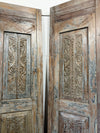 Antique Carved Wood Entry Door Distressed Gray Floral Sliding Barn Doors 96x27