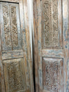 Antique Carved Wood Entry Door Distressed Gray Floral Sliding Barn Doors 96x27
