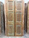 Antique Artisan Carved Double Doors Distressed Green Barn Door 80