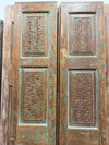 Antique Artisan Carved Double Doors Distressed Green Barn Door 80