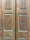 Antique Artisan Carved Double Doors Distressed Green Barn Door 80