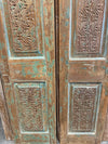 Antique Artisan Carved Double Doors Distressed Green Barn Door 80