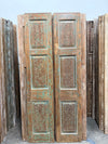 Antique Artisan Carved Double Doors Distressed Green Barn Door 80