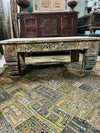Vintage Ornate Carved Coffee Table with Colorful Detail