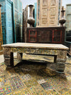 Vintage Ornate Carved Coffee Table with Colorful Detail
