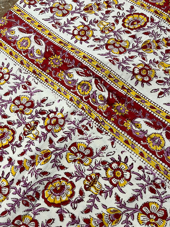 White & Red Floral Cotton Bedding –  Printed Boho Bed Throw