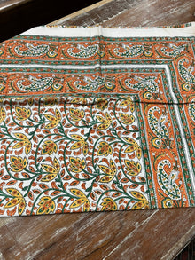  Orange & Yellow Leaf Floral Handloom Cotton Bedding – Traditional Indian Bed Cover