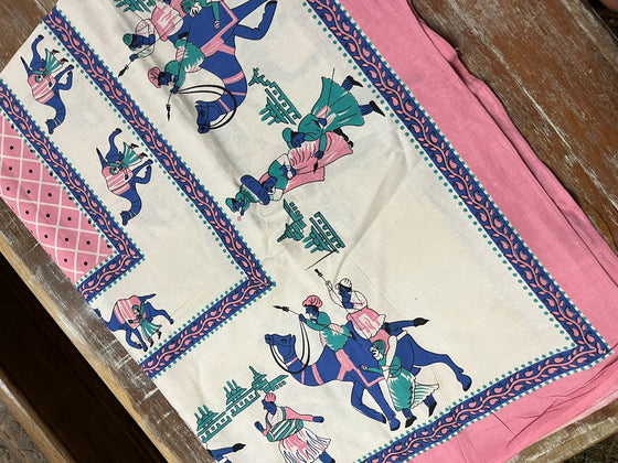 Pink & White Camel Print Bedspread – Handloom Cotton Indian Ethnic Bedding 