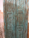 Antique Blue Hand Carved Armoire Brass Studs Floral Bedroom Cabinet