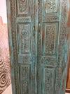 Antique Blue Hand Carved Armoire Brass Studs Floral Bedroom Cabinet
