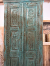 Antique Blue Hand Carved Armoire Brass Studs Floral Bedroom Cabinet