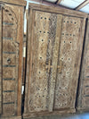 Vintage Whitewashed Wood Armoire – Rustic Carved Library Storage Cabinet