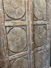 Antique Handcarved Cabinet Sunbrust Rustic Brown Storage Rustic Armoire