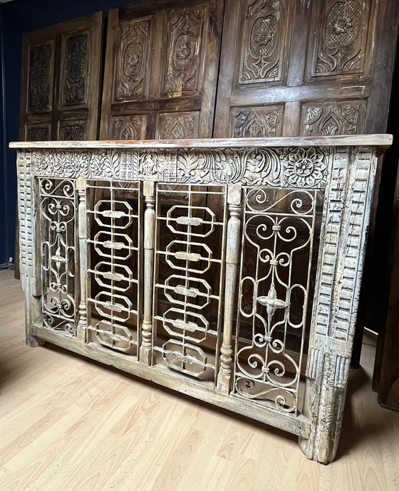 Antique Console Table Rustic Wrought Iron Carved Entryway Table 64