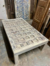 Antique Lotus Ceiling Carved Coffee Table – Rustic Whitewash Long Farmhouse Table | Vintage Decor