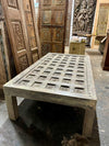 Antique Lotus Ceiling Carved Coffee Table – Rustic Whitewash Long Farmhouse Table | Vintage Decor