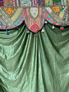 Retro Boho Toran, Embroidered Window Topper with Orange Curtains Indian Toran