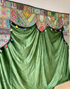 Retro Boho Toran, Embroidered Window Topper with Orange Curtains Indian Toran
