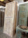 Vintage Lotus Mandala Carved Wood Door Whitewashed Large Barn Doors 96x36