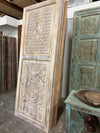 Vintage Lotus Mandala Carved Wood Door Whitewashed Large Barn Doors 96x36