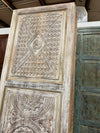 Vintage Lotus Mandala Carved Wood Door Whitewashed Large Barn Doors 96x36