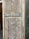 Vintage Lotus Mandala Carved Wood Door Whitewashed Large Barn Doors 96x36