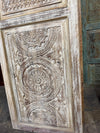 Vintage Lotus Mandala Carved Wood Door Whitewashed Large Barn Doors 96x36