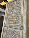 Vintage Lotus Mandala Carved Wood Door Whitewashed Large Barn Doors 96x36