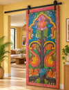 Hand-Painted Carved Wood Panel Lotus Tree of Life Barn Door Wall Art 84x36