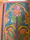 Hand-Painted Carved Wood Panel Lotus Tree of Life Barn Door Wall Art 84x36